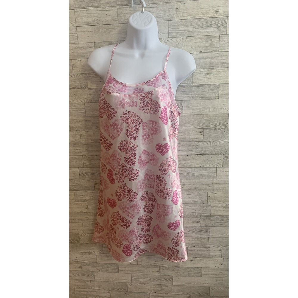 Warner's Sleepwear Nightgown Lingerie Pink Hearts & Flowers‎ Sz. Med. Valentines